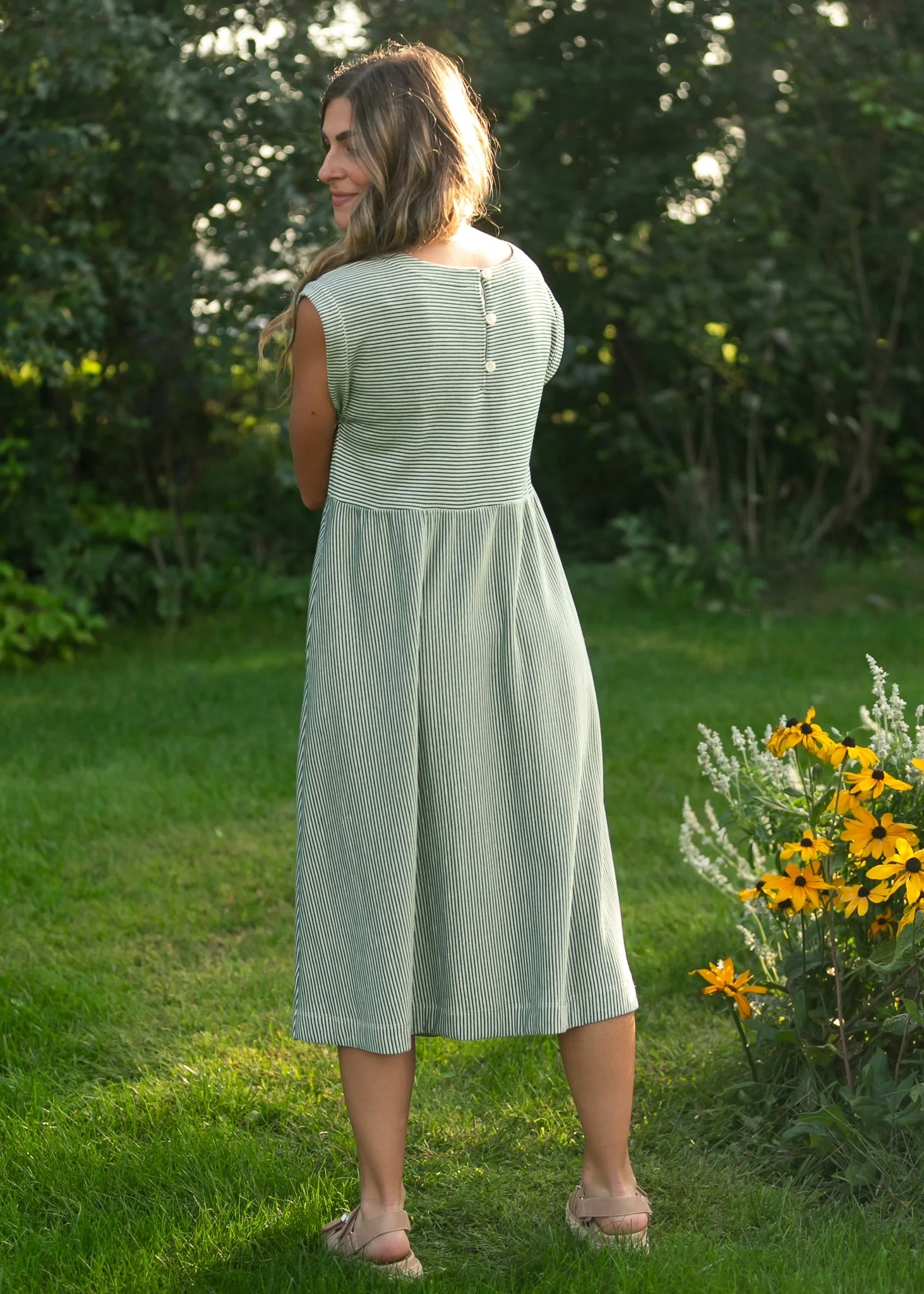 Olivia Green A-line Striped  Midi Dress - Image 10