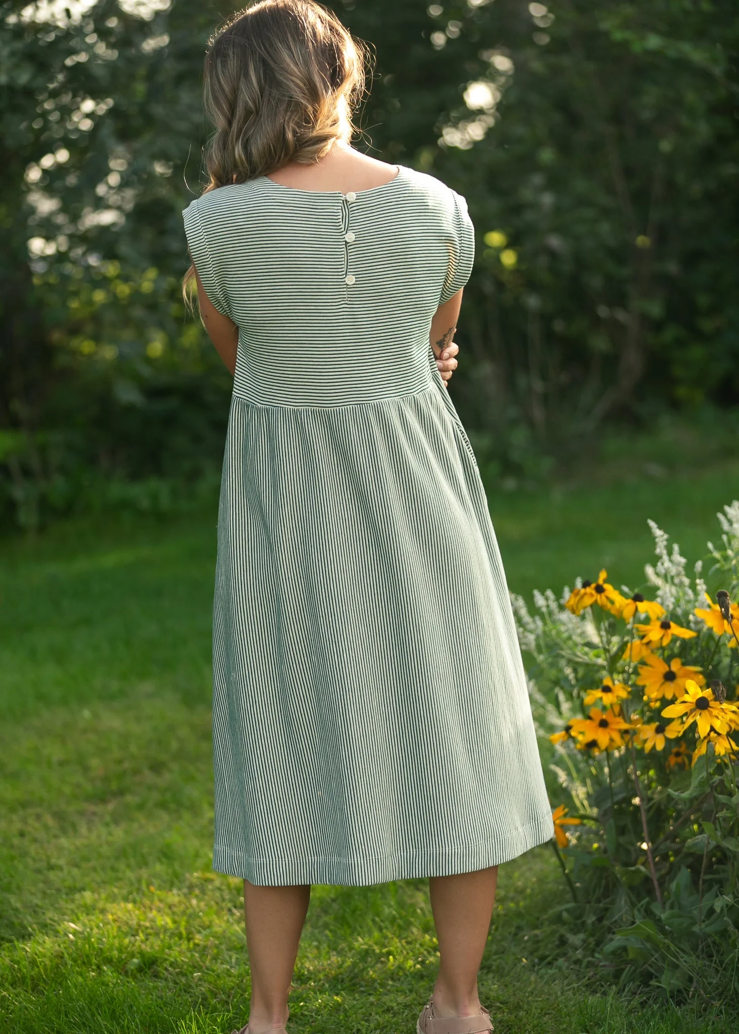 Olivia Green A-line Striped  Midi Dress - Image 11