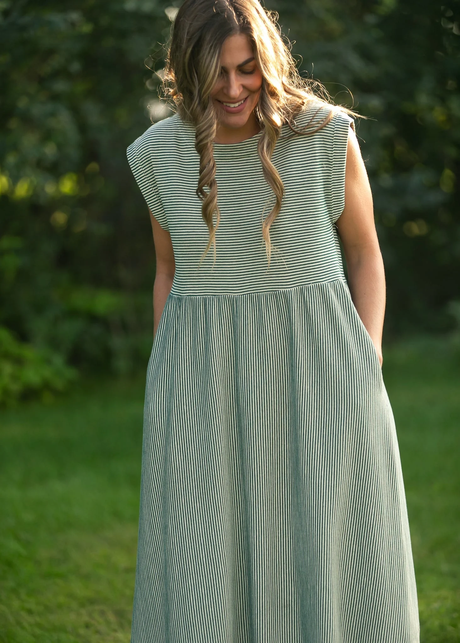 Olivia Green A-line Striped  Midi Dress - Image 6
