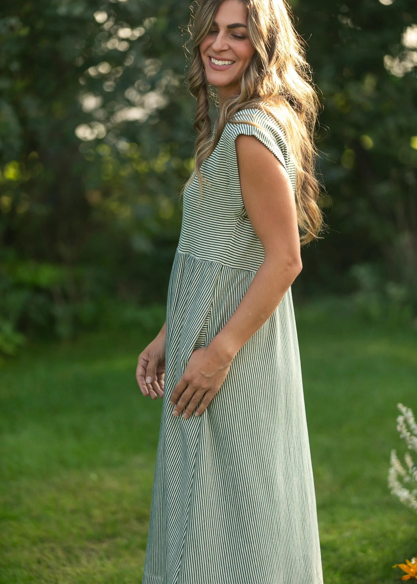 Olivia Green A-line Striped  Midi Dress - Image 7