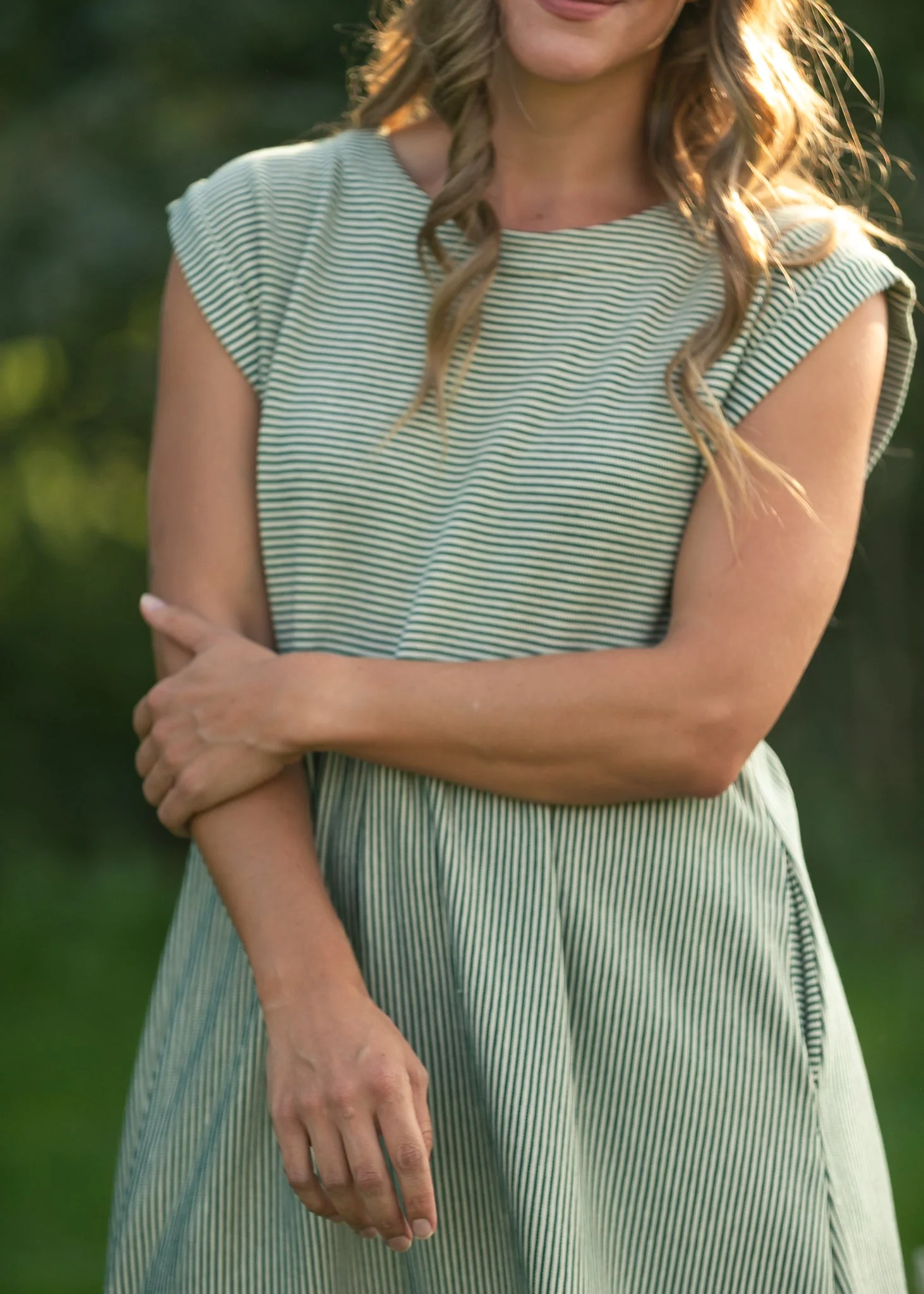 Olivia Green A-line Striped  Midi Dress - Image 9