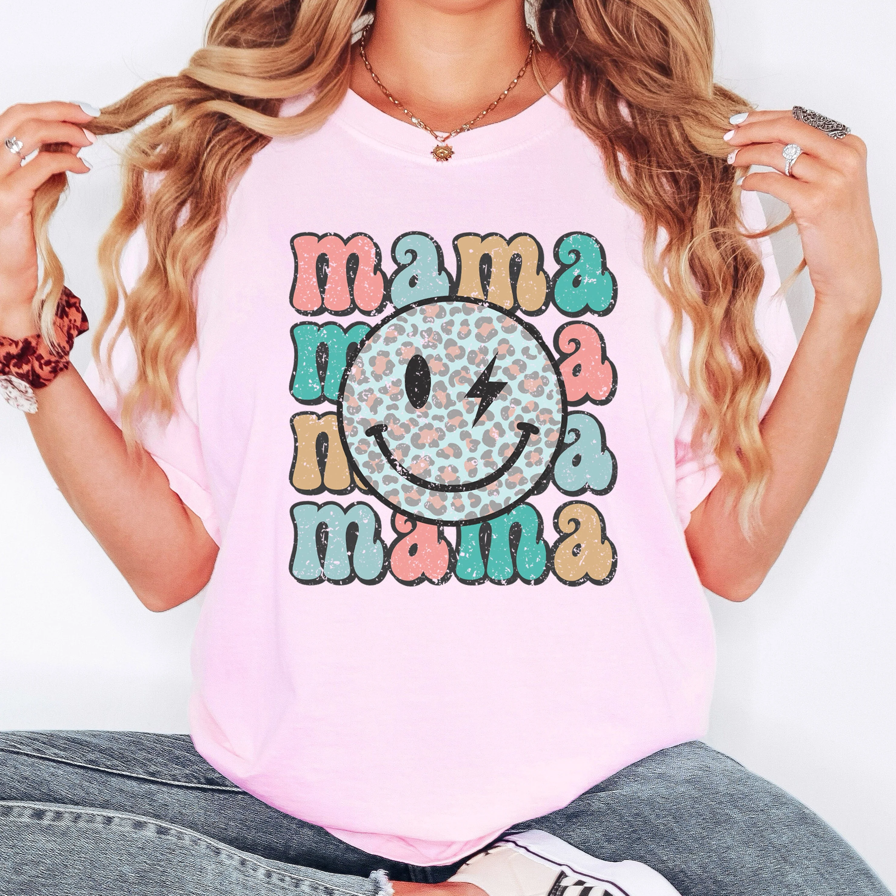 Retro Mama, Smiley, Leopard Print, Mother's Day, Mom, Comfort Colors Tshirt - Image 4