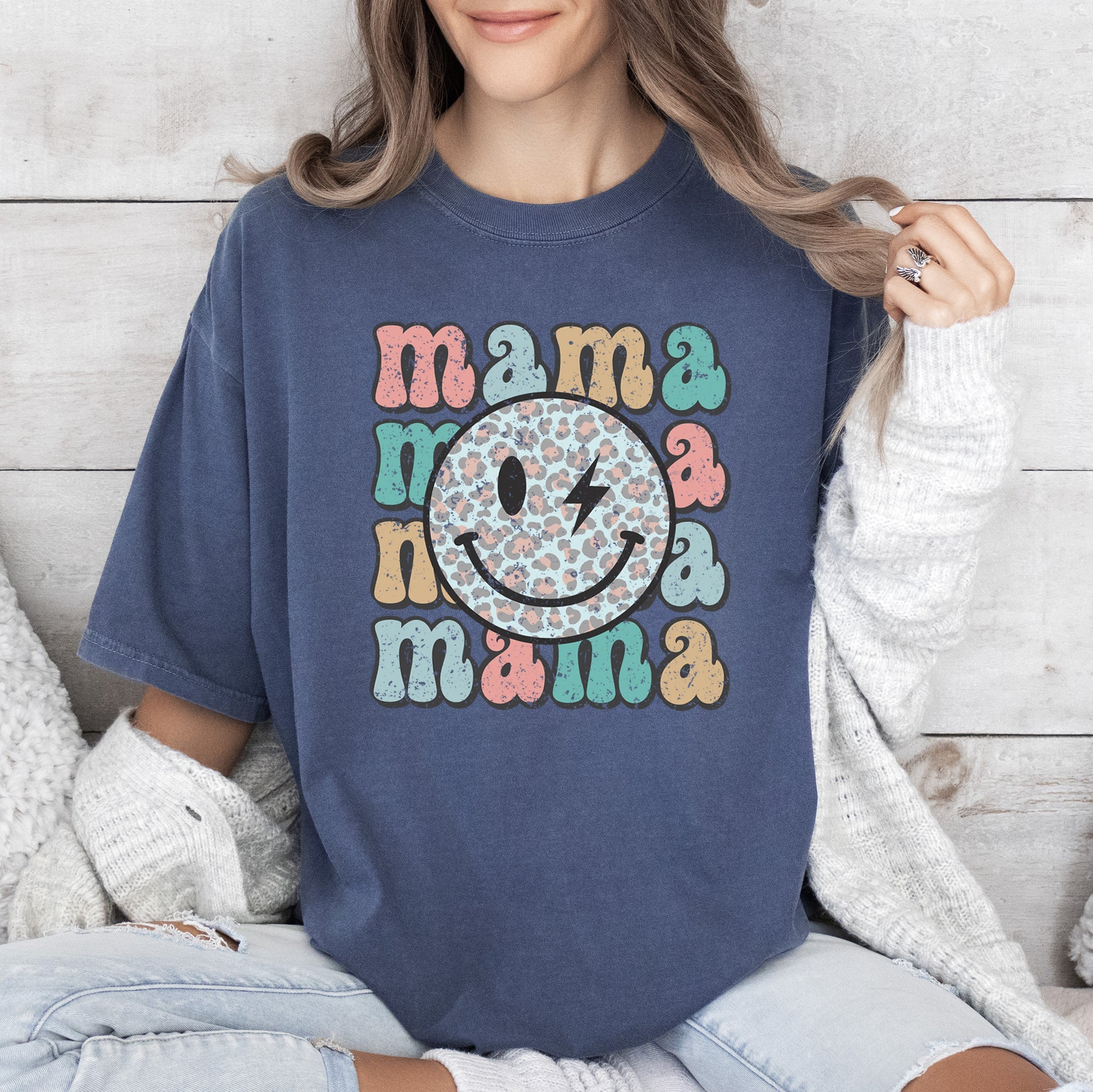 Retro Mama, Smiley, Leopard Print, Mother's Day, Mom, Comfort Colors Tshirt - Image 5