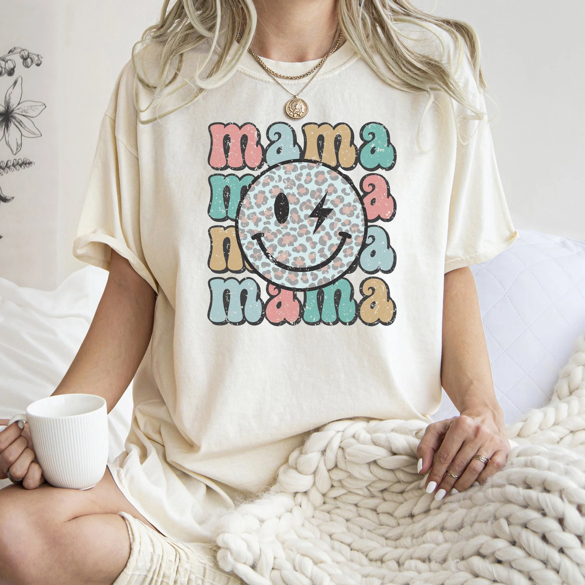 Retro Mama, Smiley, Leopard Print, Mother's Day, Mom, Comfort Colors Tshirt - Image 6