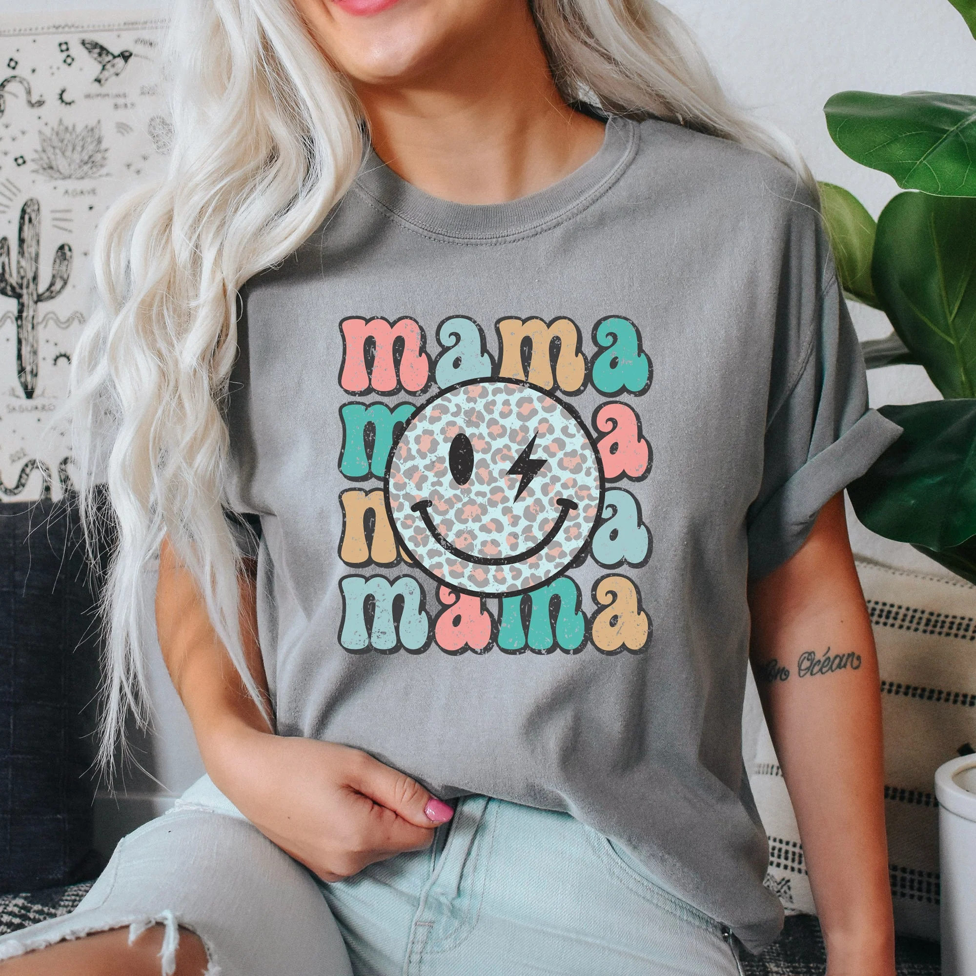 Retro Mama, Smiley, Leopard Print, Mother's Day, Mom, Comfort Colors Tshirt - Image 7