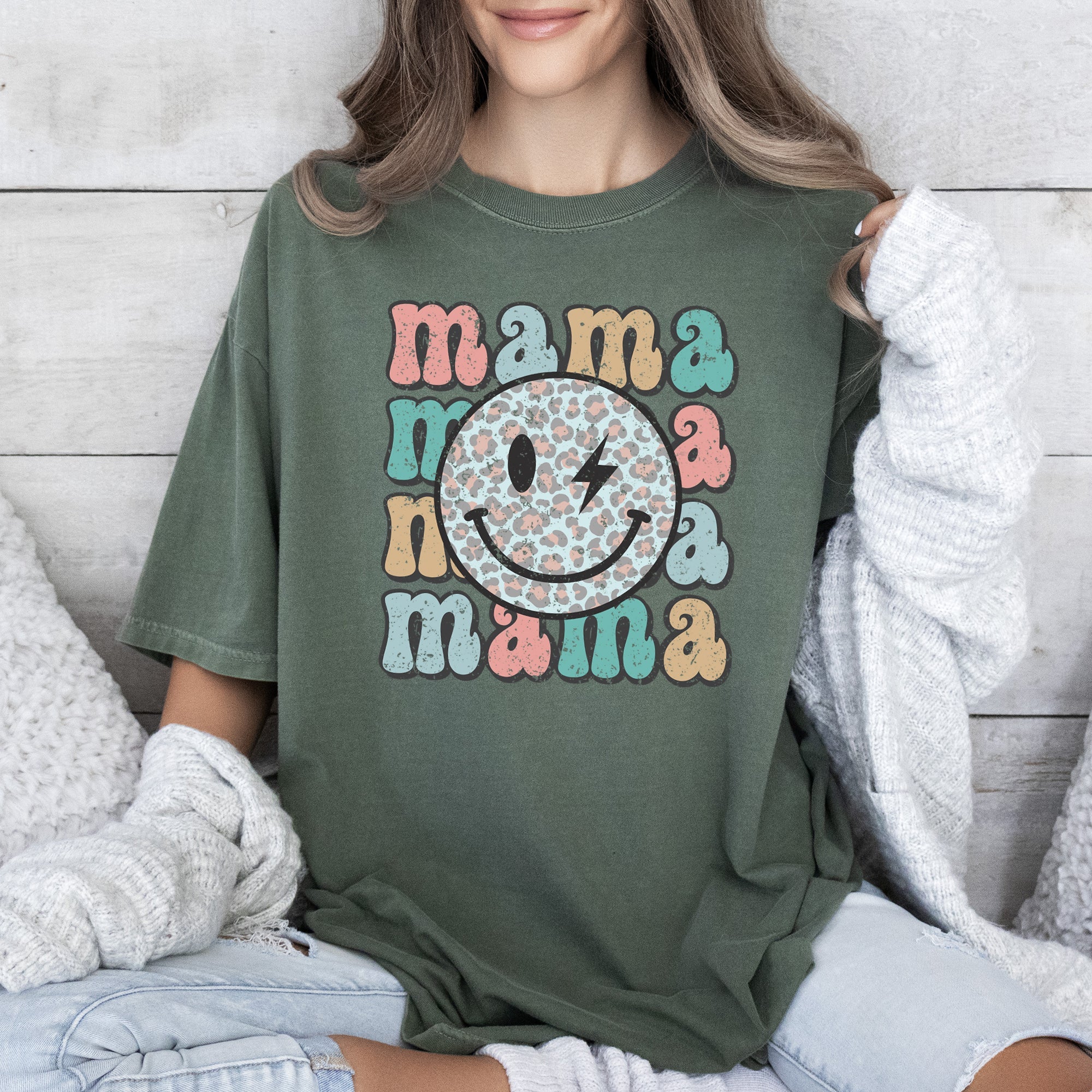 Retro Mama, Smiley, Leopard Print, Mother's Day, Mom, Comfort Colors Tshirt - Image 8