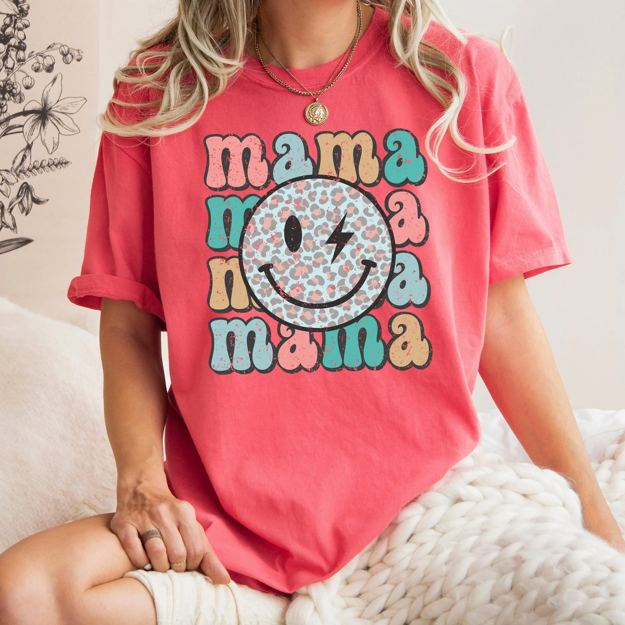 Retro Mama, Smiley, Leopard Print, Mother's Day, Mom, Comfort Colors Tshirt - Image 9