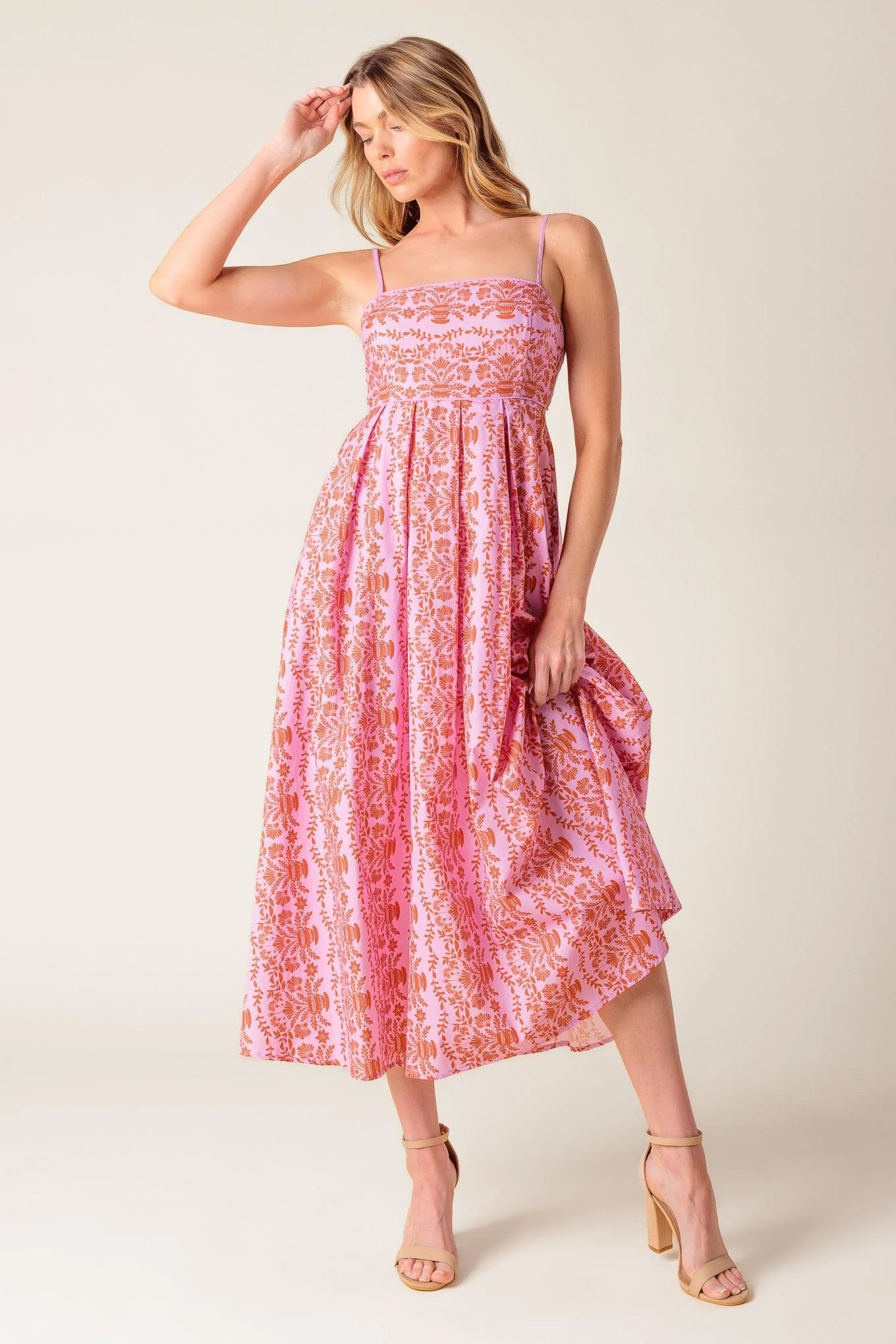 THE EVETTE PINK WOVEN MIDI DRESS - Image 3