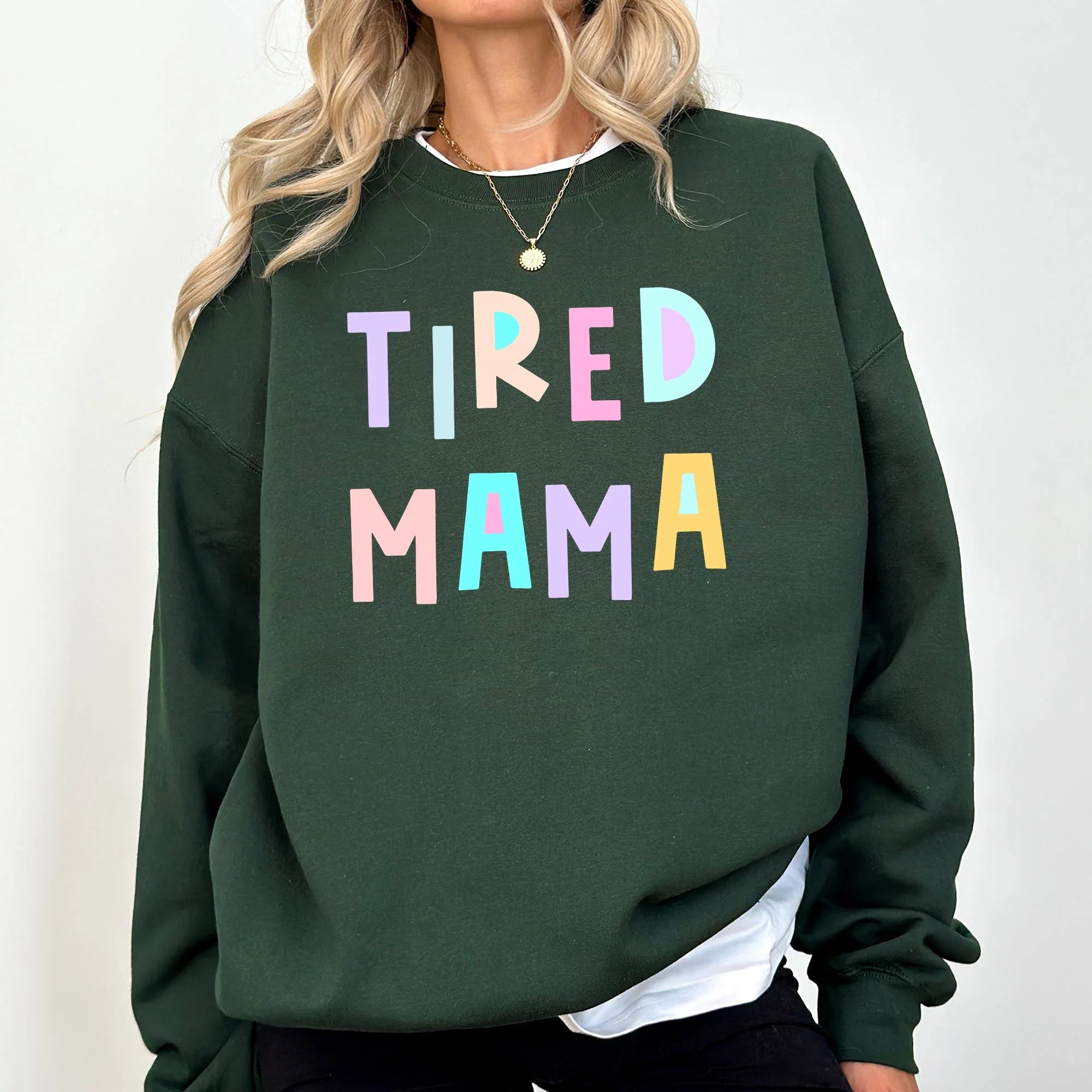 Tired Mama Sweatshirt, Positivity, Funny, Sarcastic, Mom Gift, Mental Health, Colorful, Pastel, Crewneck, Crew Neck Sweatshirt - Image 3