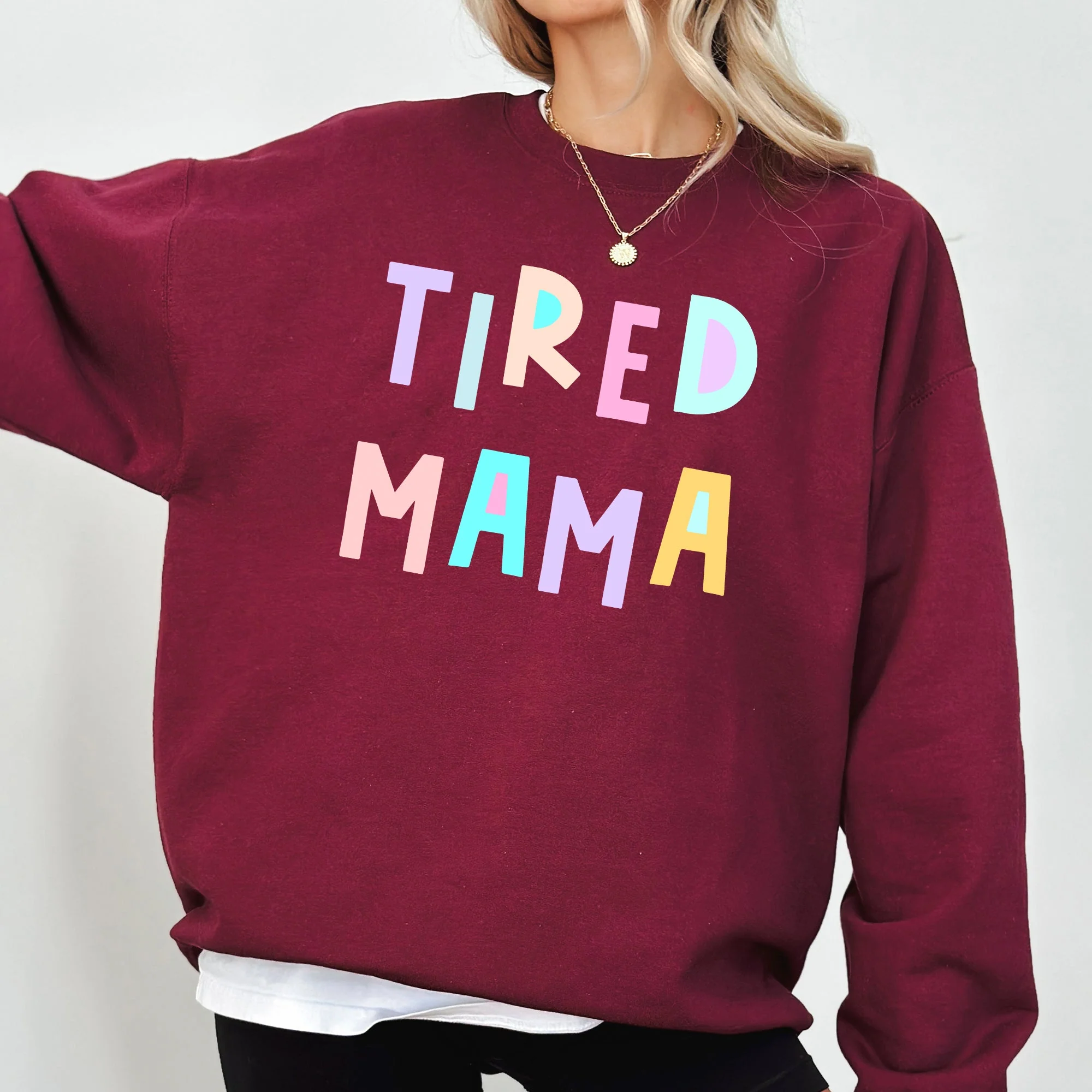 Tired Mama Sweatshirt, Positivity, Funny, Sarcastic, Mom Gift, Mental Health, Colorful, Pastel, Crewneck, Crew Neck Sweatshirt - Image 4