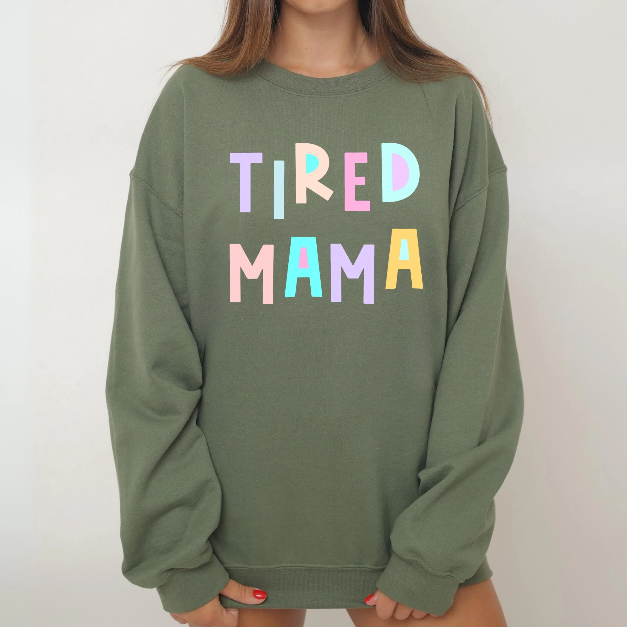 Tired Mama Sweatshirt, Positivity, Funny, Sarcastic, Mom Gift, Mental Health, Colorful, Pastel, Crewneck, Crew Neck Sweatshirt - Image 5