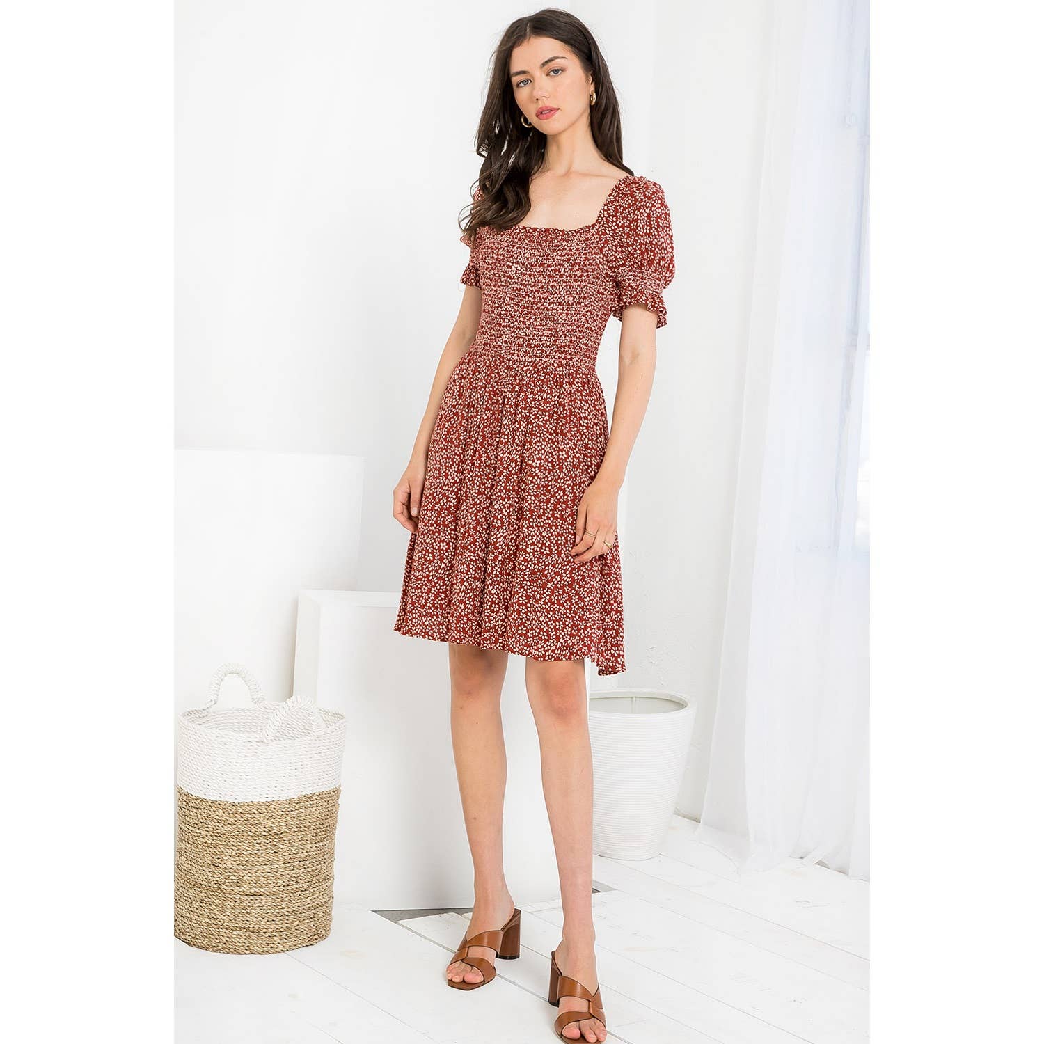 Vanessa-Floral Print Smocked Dress - Image 4