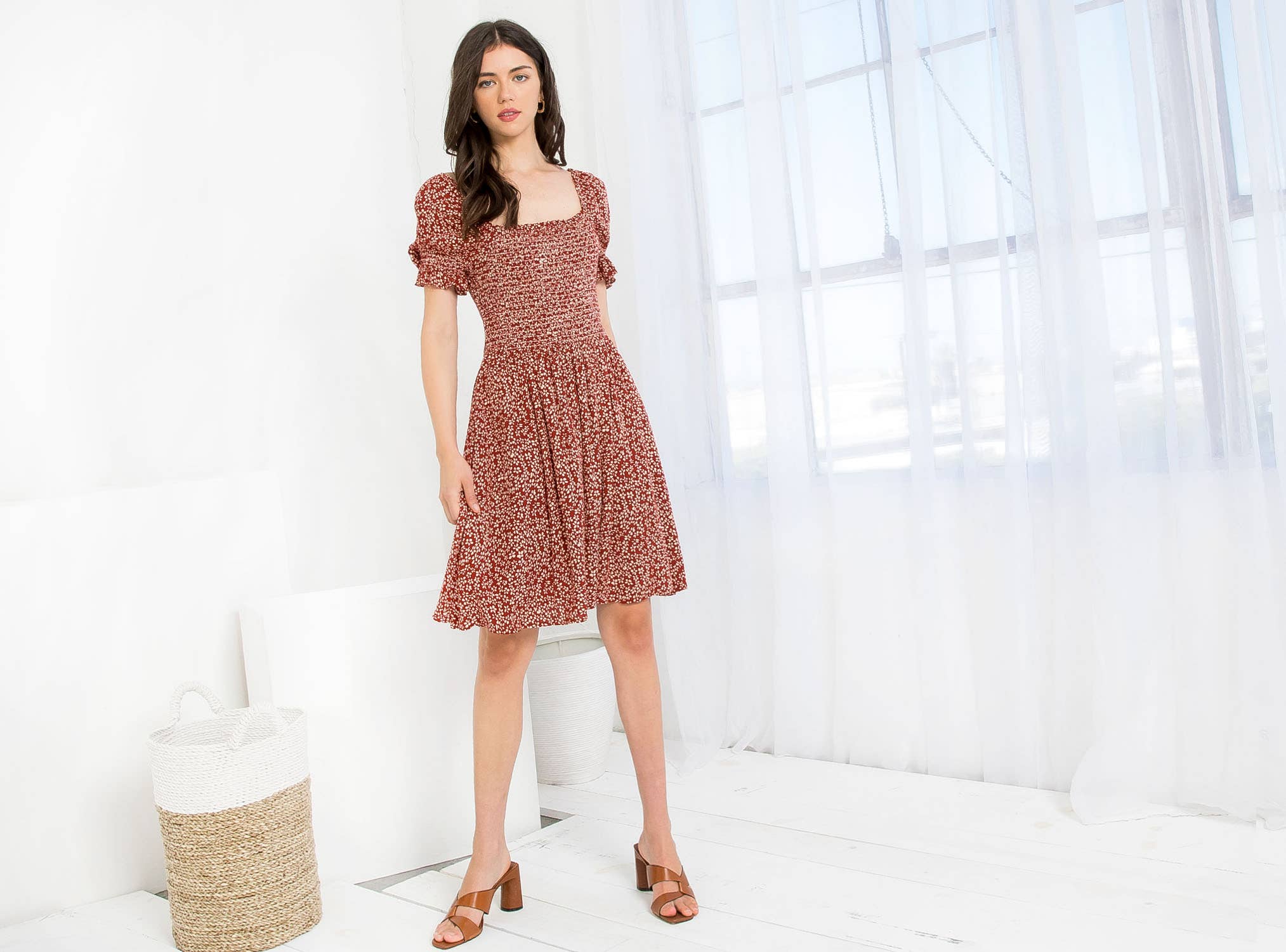 Vanessa-Floral Print Smocked Dress - Image 7