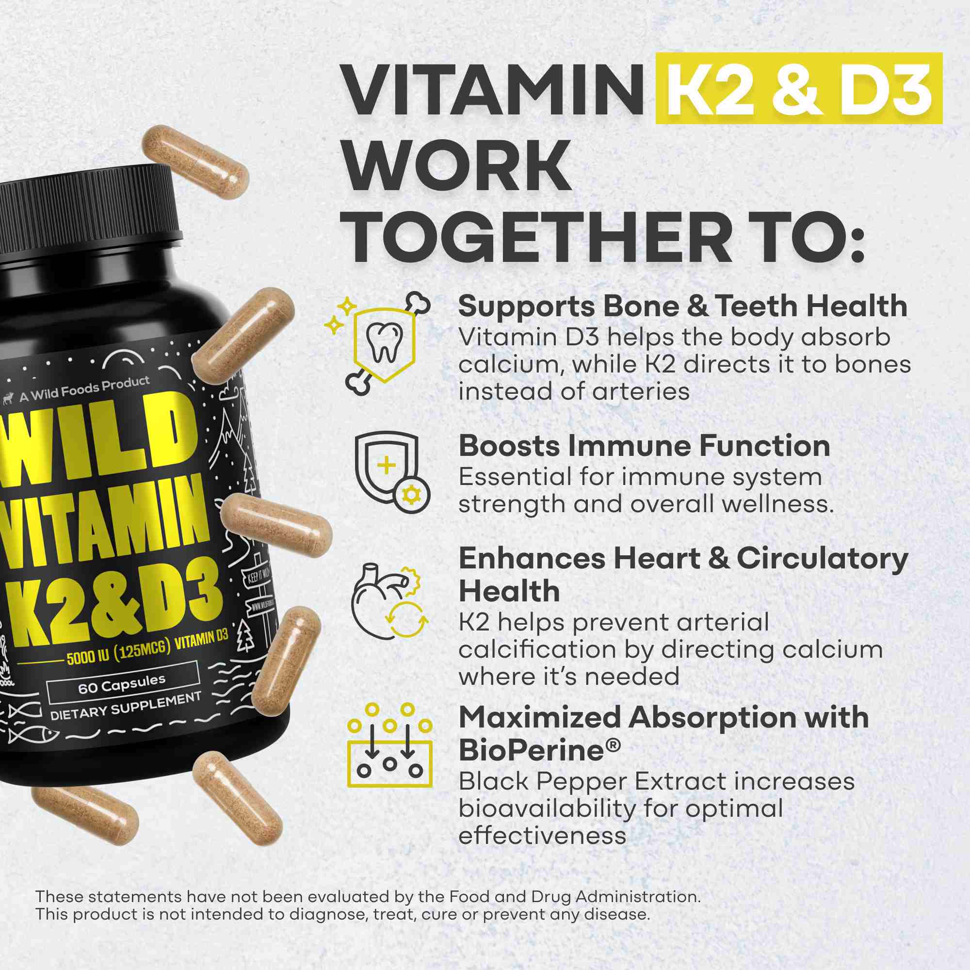 Vitamin K2 (MK-7) & Vitamin D3 (5000 IU) & Black Pepper Extract - Image 3