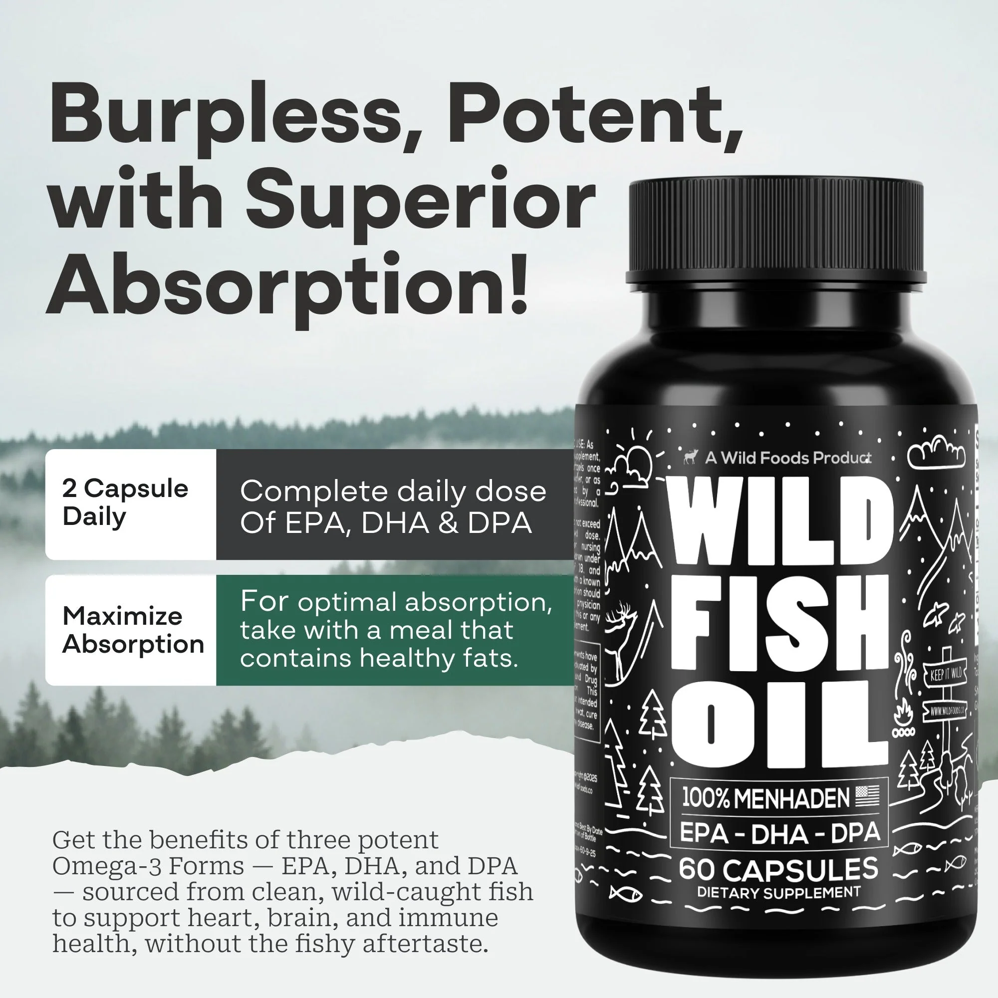 Wild Fish Oil Capsules, Omega-3 Blend, Sustainable, Pure, Third-Party Tested - Image 4